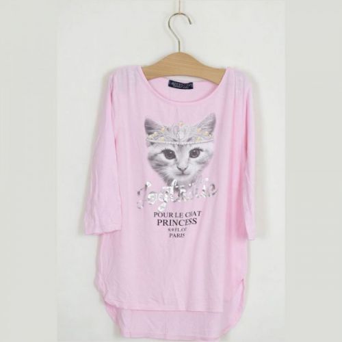 Růžové triko s kočičkou, vel. 140