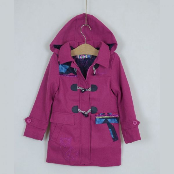 Růžový zimní kabát s kapucí outlet Desigual, vel. 116