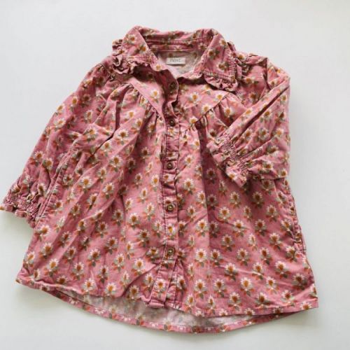 Růžové květované manšestrové šaty Next, vel. 80