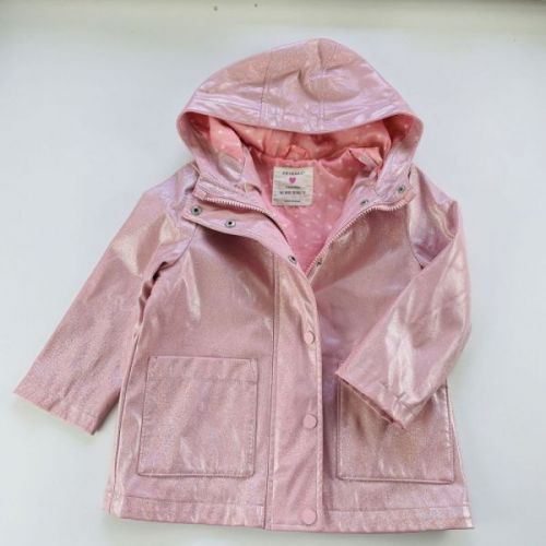 Růžová pogumovaná třpytivá bunda s kapucí Primark, vel. 104